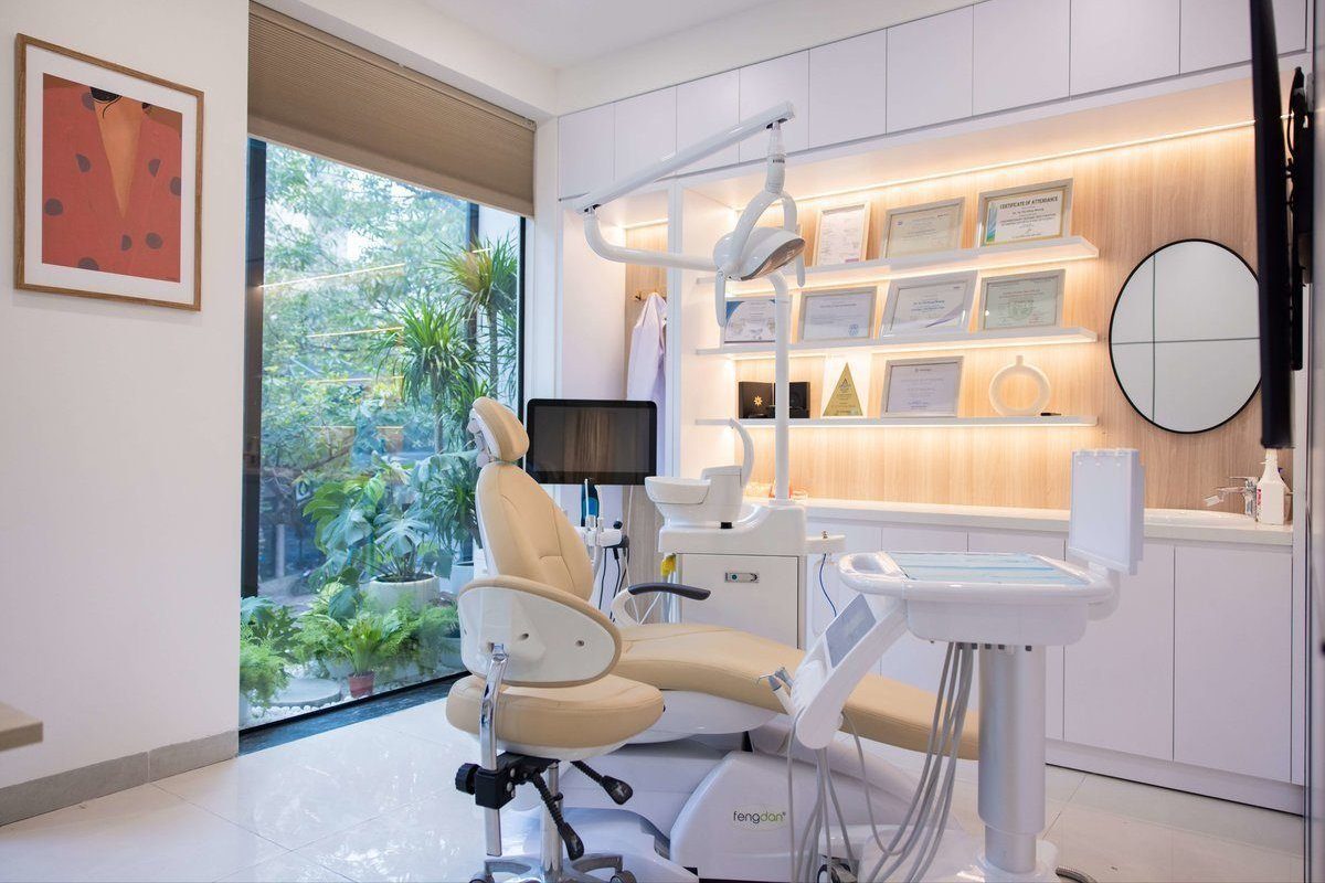 Treatment room with garden view and natural light at Greenfield Dental
