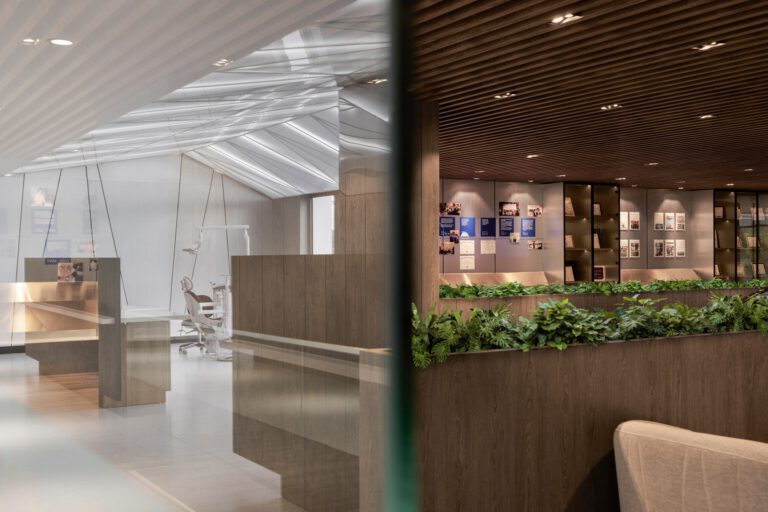 Treatment area and lounge with indoor greenery at Minh Thu Dental